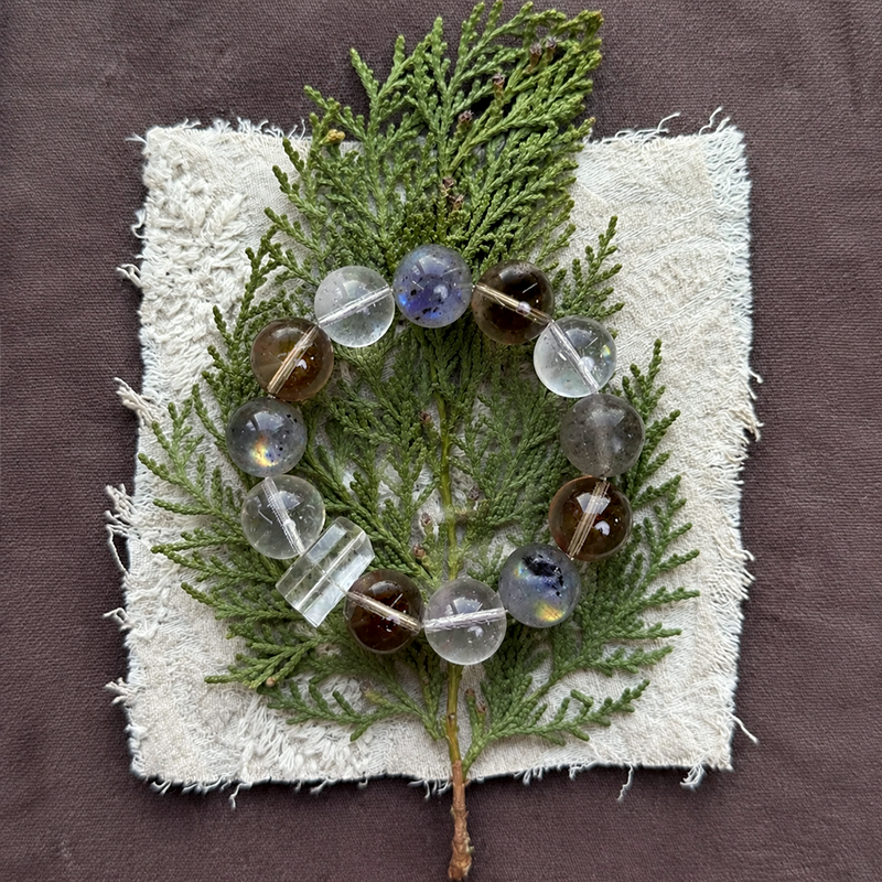Verdant Ground – Moonstone & Smoky Quartz Crystal Bracelet
