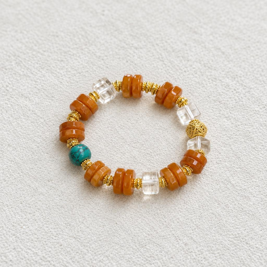 Autumn Fortune‑Amber‑Tone Disc‑Cut Crystal Bracelet