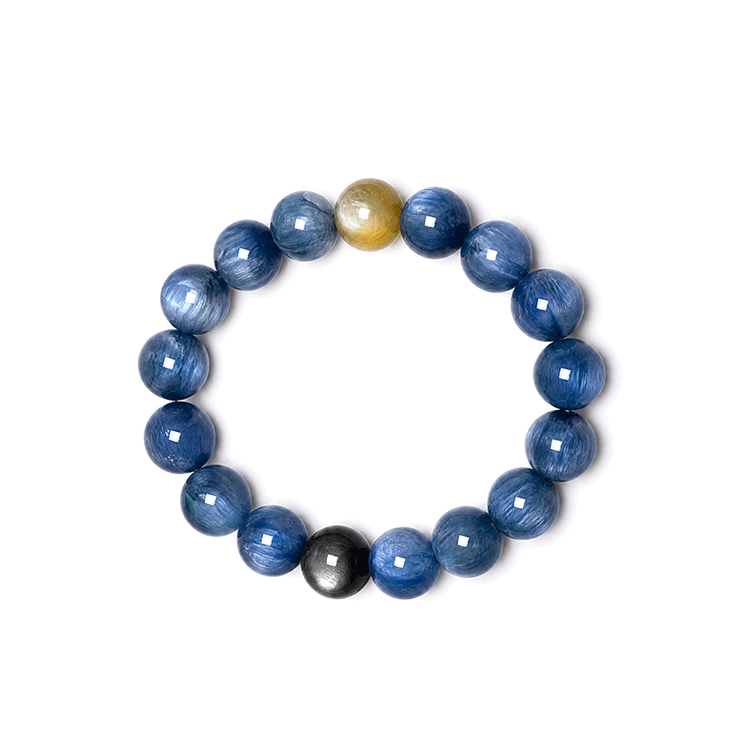 Moon Veil – Blue Crystal & Gold Mica & Silver Obsidian Crystal Bracelet