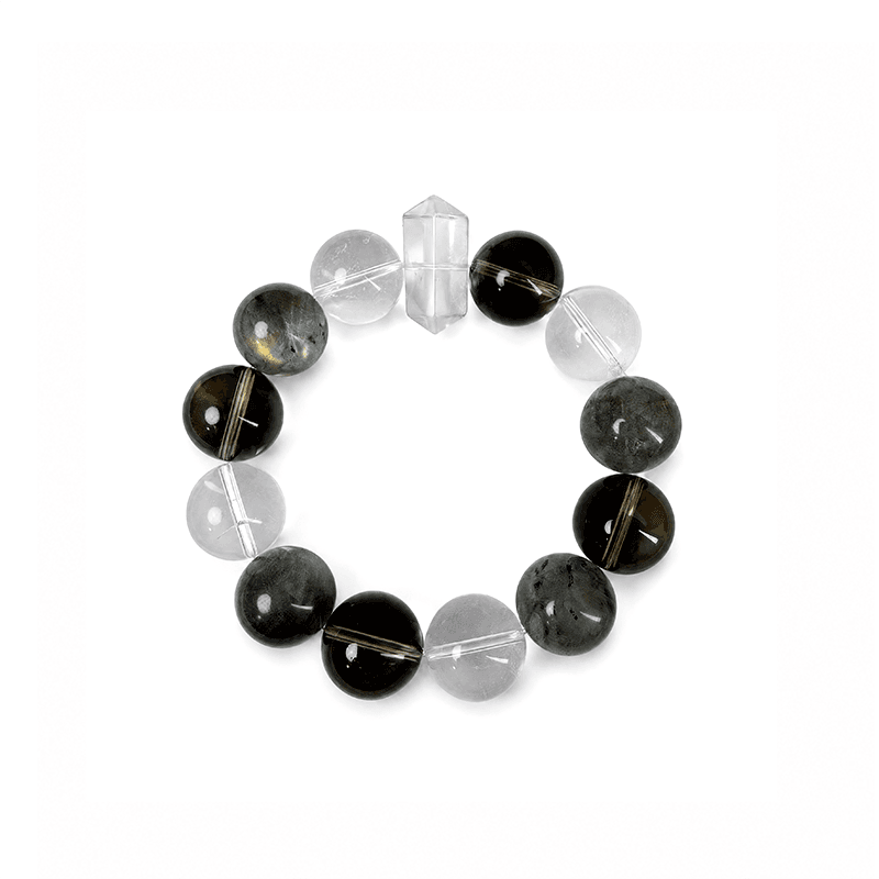 Verdant Ground – Moonstone & Smoky Quartz Crystal Bracelet