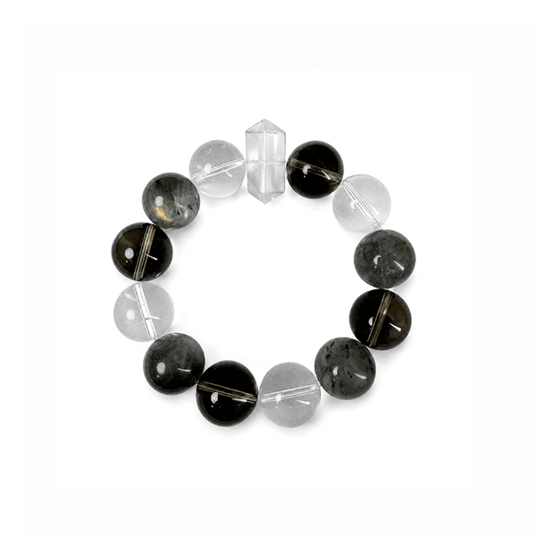 Verdant Ground – Moonstone & Smoky Quartz Crystal Bracelet