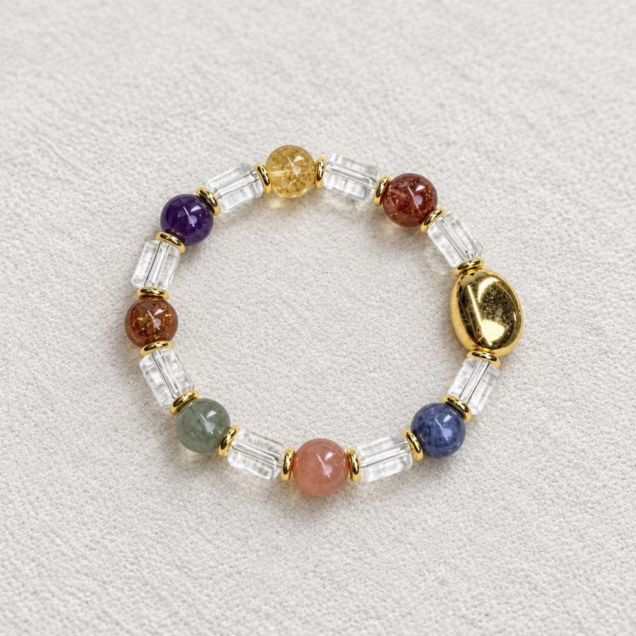 Gilded Hue‑Mixed Natural Crystal Bead Bracelet
