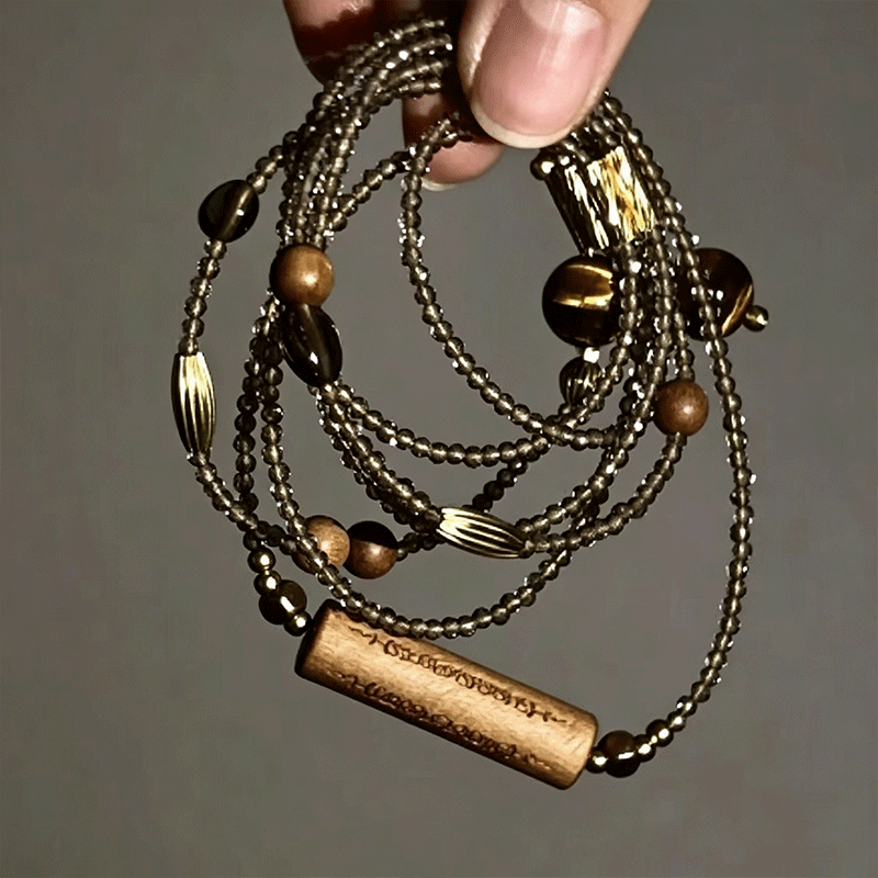 Evening Sound Reminiscence – Natural Smoky Quartz Seed Bead Multi-Wrap Bracelet – thumbnail 3