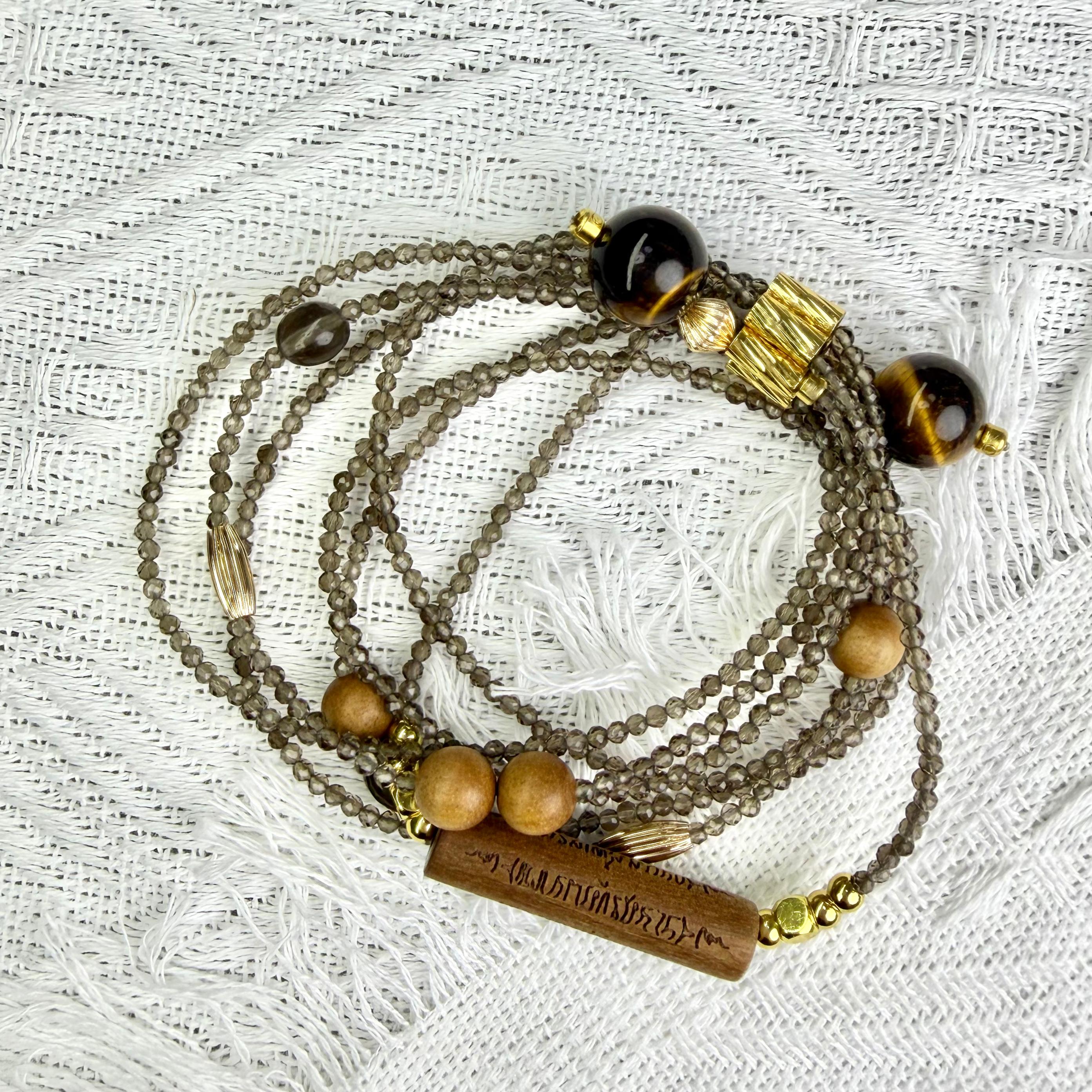 Evening Sound Reminiscence – Natural Smoky Quartz Seed Bead Multi-Wrap Bracelet