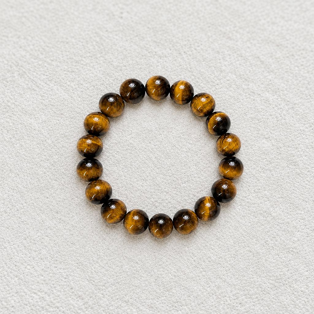 Golden Striker‑Tiger's Eye Round Bead Bracelet
