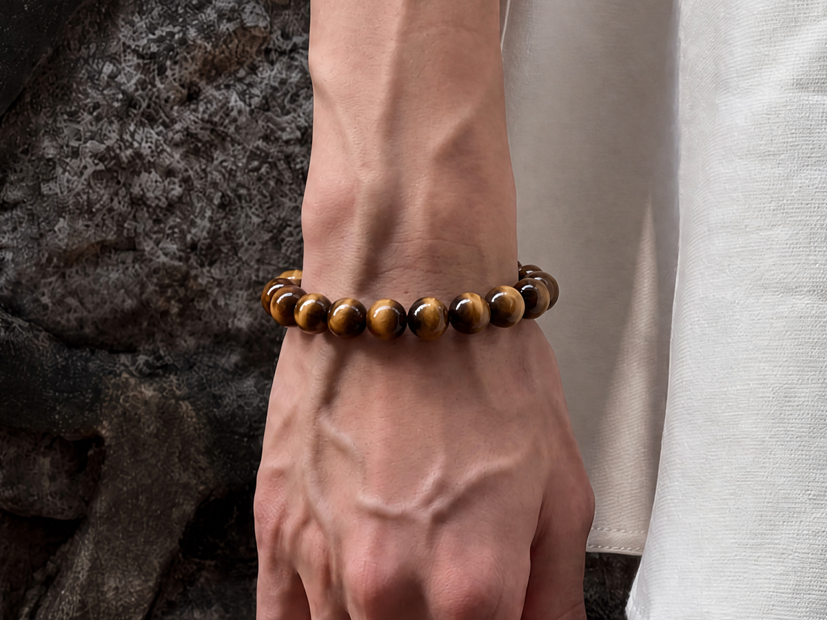 Golden Striker‑Tiger's Eye Round Bead Bracelet