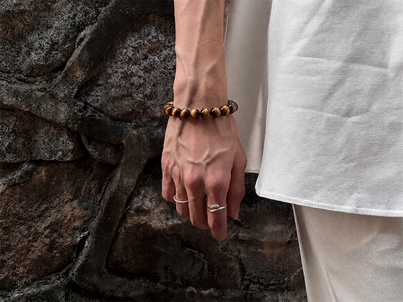 Golden Striker‑Tiger's Eye Round Bead Bracelet
