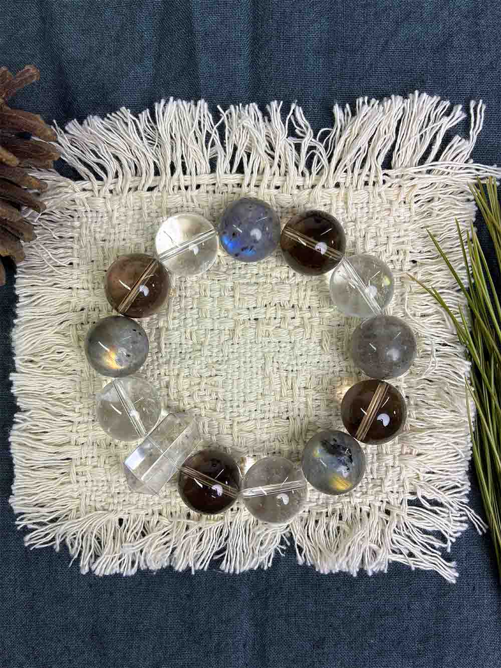 Verdant Ground – Moonstone & Smoky Quartz Crystal Bracelet – thumbnail 1