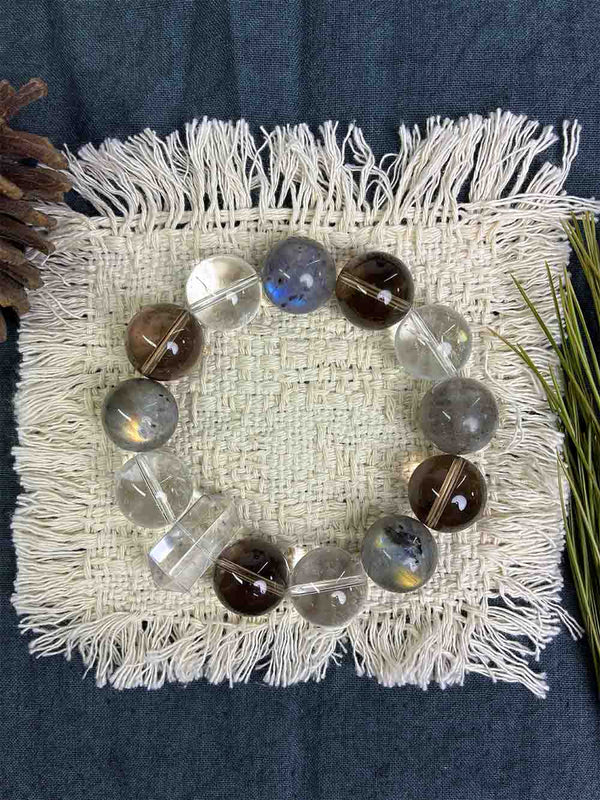 Verdant Ground – Moonstone & Smoky Quartz Crystal Bracelet