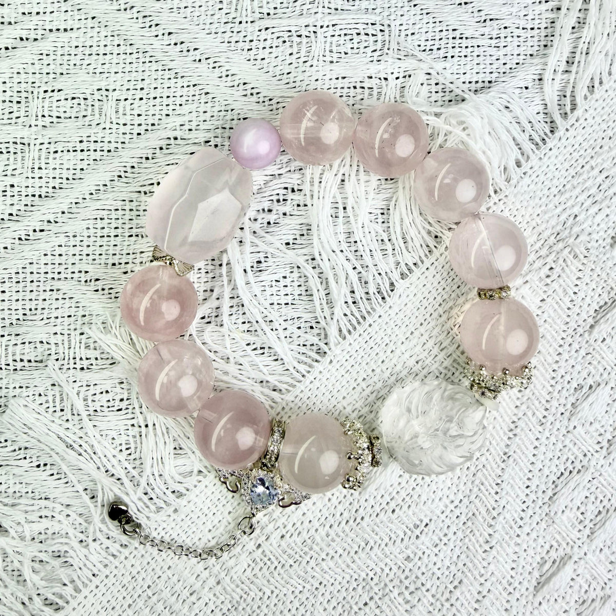 Soft‑Tone Love Code Rose Quartz Mixed‑Crystal Bracelet