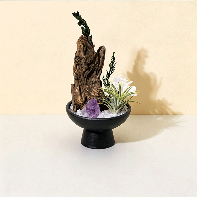 Flameless Crystal Aroma Diffuser | Amethyst Cluster & Driftwood Table Decor