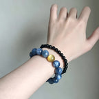 Moon Veil – Blue Crystal & Gold Mica & Silver Obsidian Stretch Bracelet