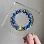 Moon Veil – Blue Crystal & Gold Mica & Silver Obsidian Stretch Bracelet