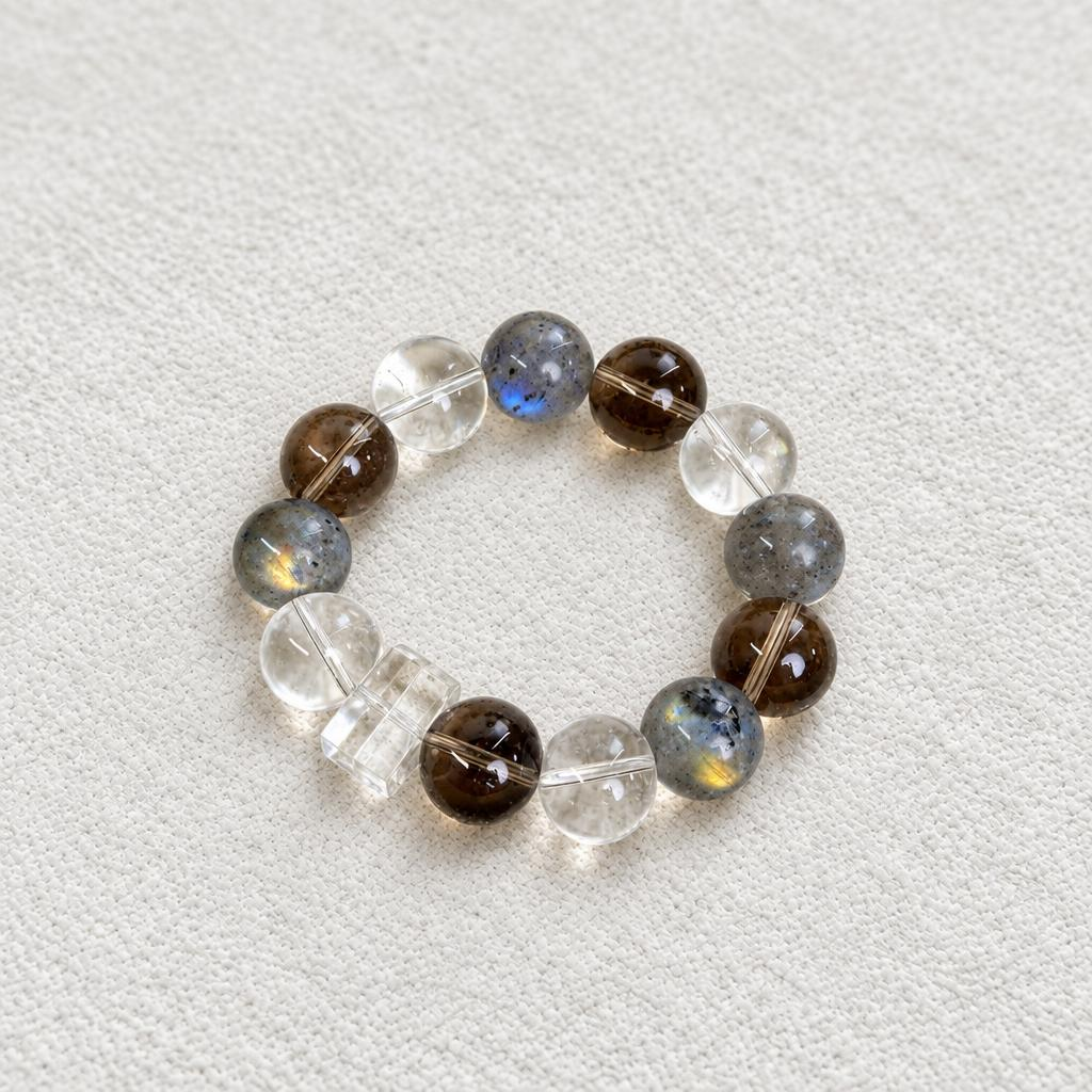 Moonglow Rise – Moonstone & Smoky Quartz Crystal Bracelet