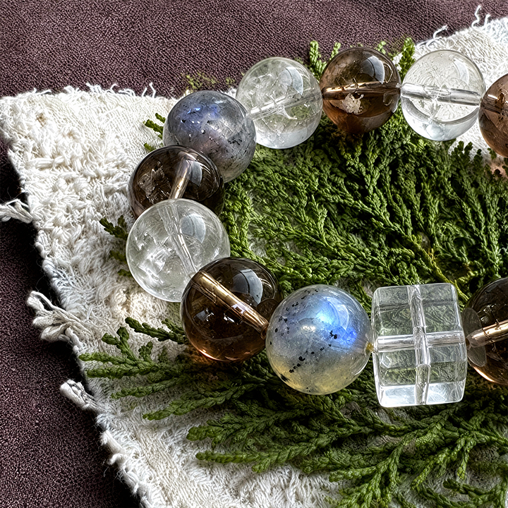 Moonglow Rise – Moonstone & Smoky Quartz Crystal Bracelet