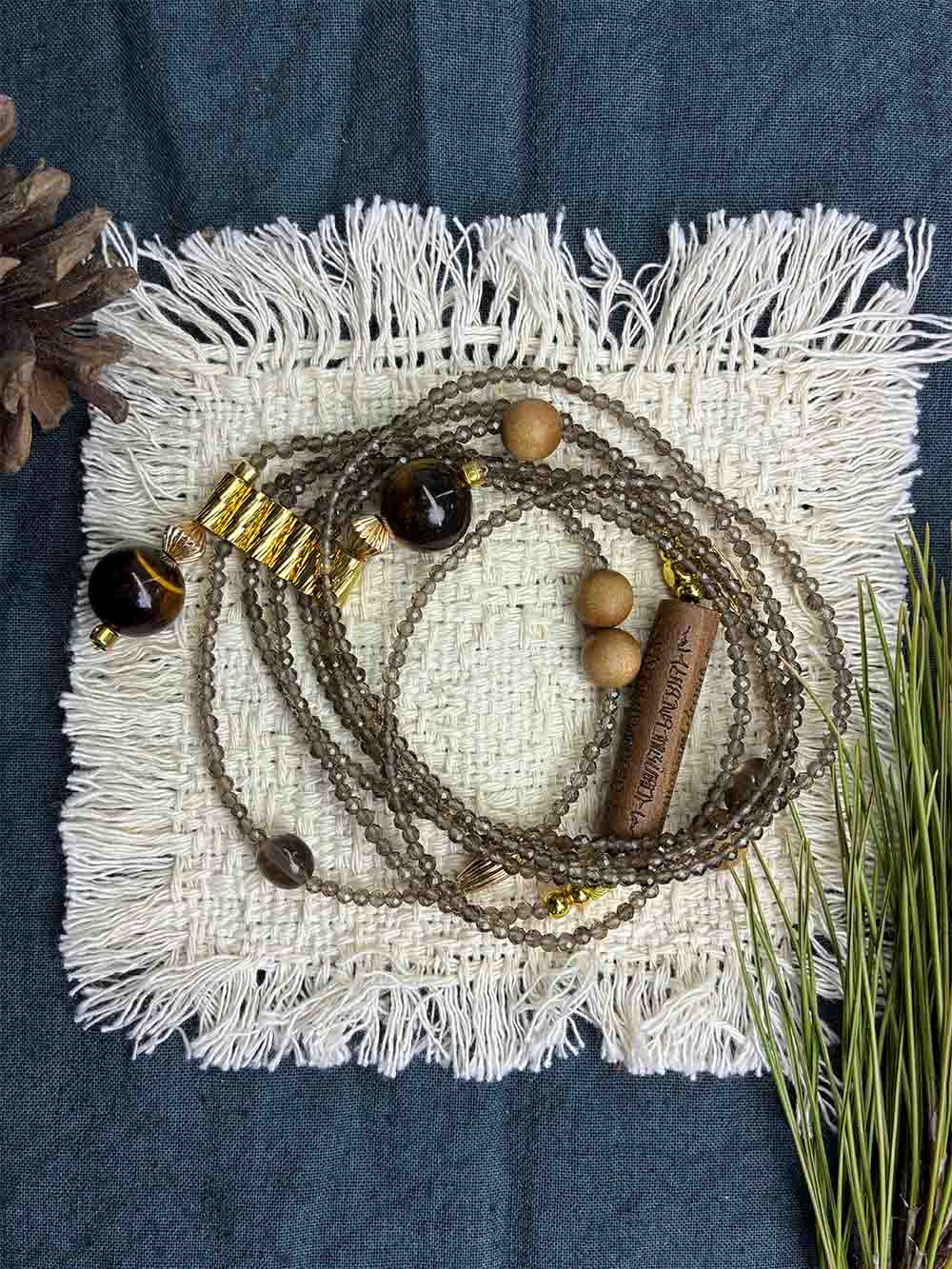 Evening Sound Reminiscence – Natural Smoky Quartz Seed Bead Multi-Wrap Bracelet