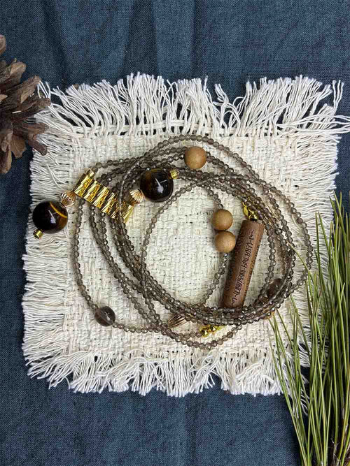 Evening Sound Reminiscence – Natural Smoky Quartz Seed Bead Multi-Wrap Bracelet – alternate view