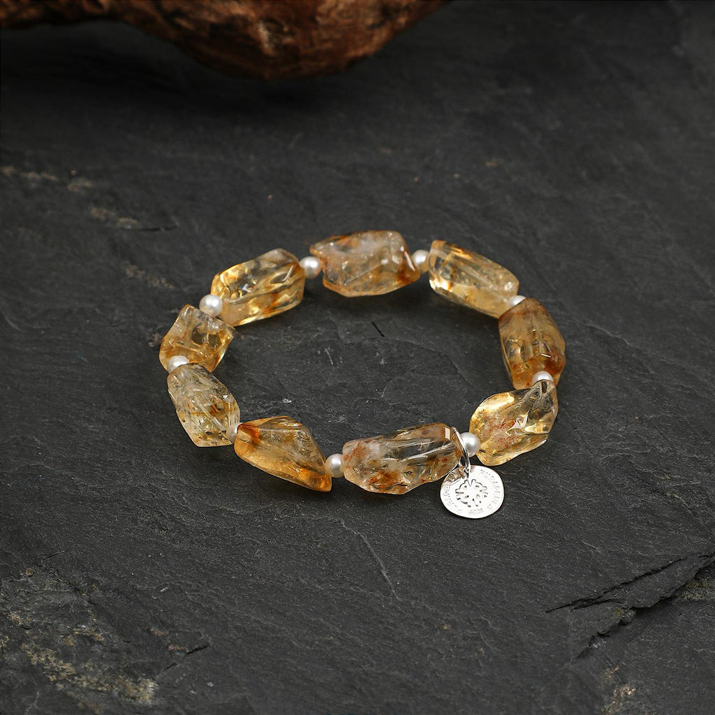 Raw Facet‑Brazilian Citrine Tumbled Bead Bracelet – thumbnail 2