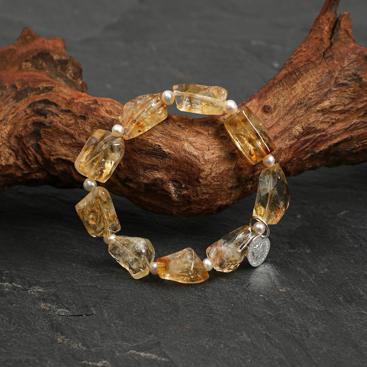 Faceted Rough‑Cut Gemstone & Tiny Accent Pearl Hand‑Strung Bracelet