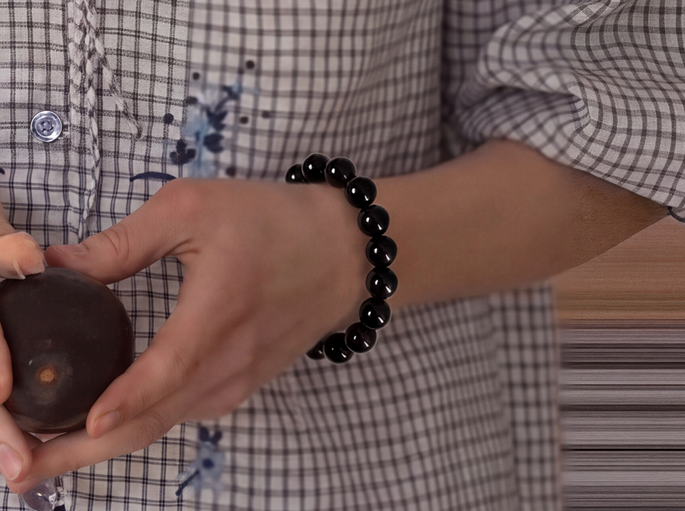 Shadow Guard‑Obsidian Round Bead Bracelet