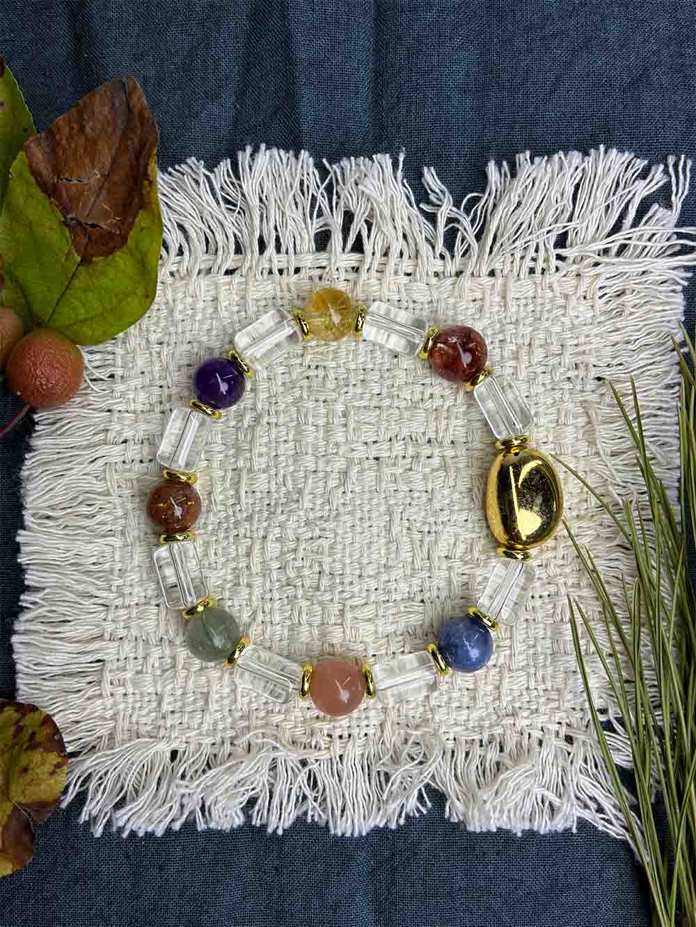 Success Flow – Green Phantom & Clear Quartz Crystal Bracelet