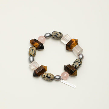 Warm Contrast‑Tiger Eye Rose Quartz Mixed Cut Bracelet