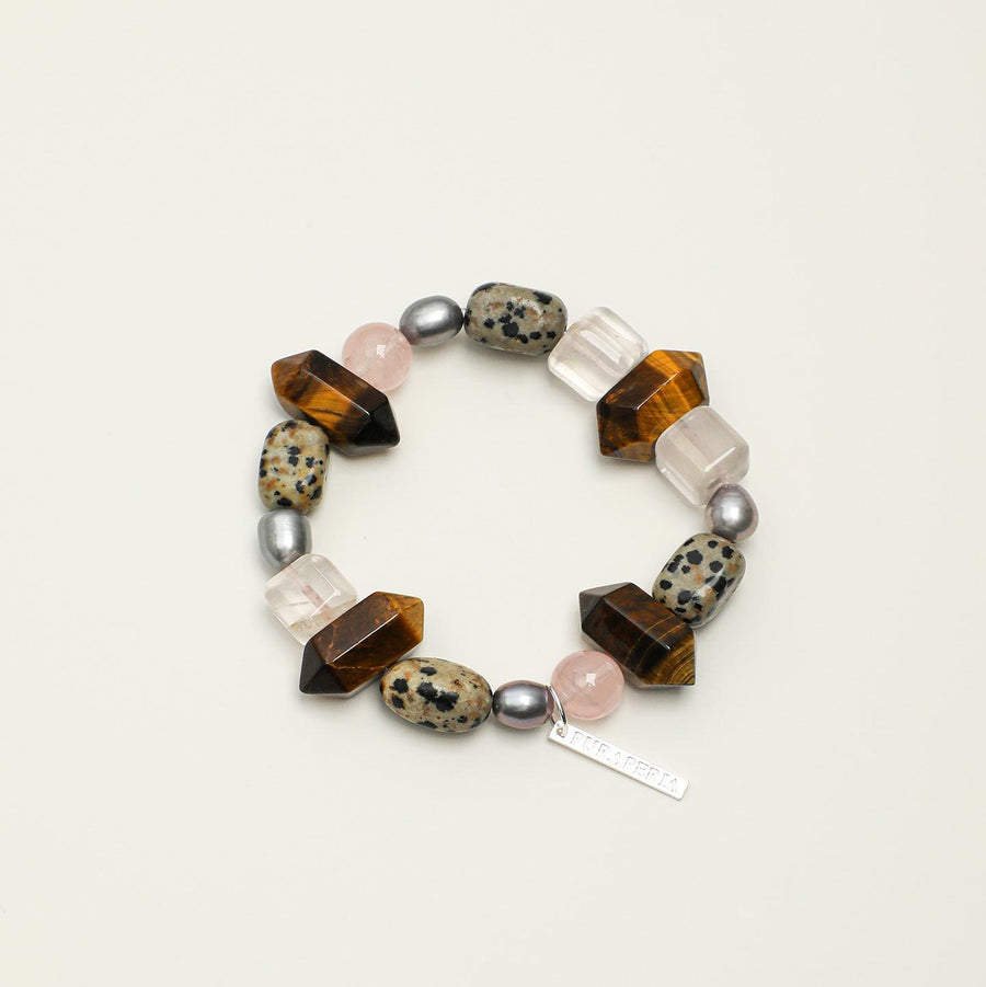 Warm Contrast‑Tiger Eye Rose Quartz Mixed Cut Bracelet